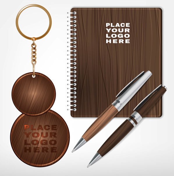 Notebook with keychain and pen vector design 01