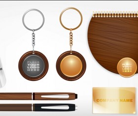 Notebook with keychain and pen vector design 02