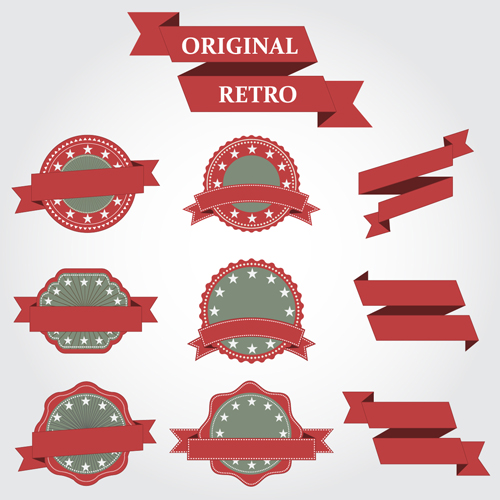 Original ribbon with retro labels vector 01