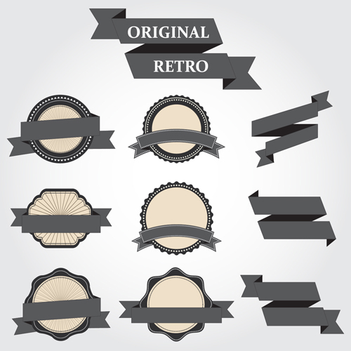 Original ribbon with retro labels vector 02