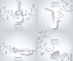 Paper musical instruments with vector background 01