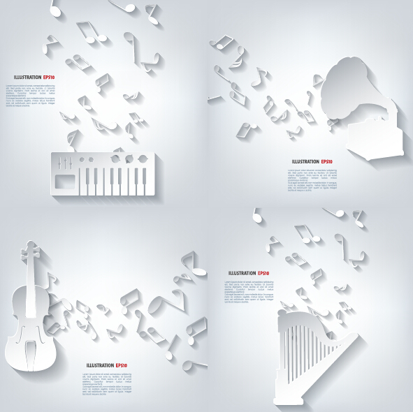 Paper musical instruments with vector background 02