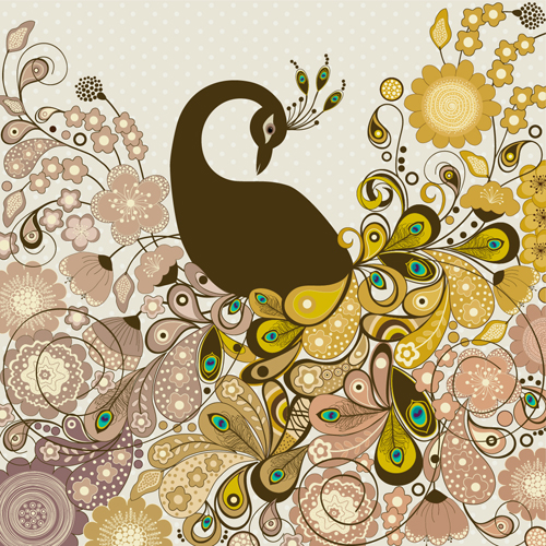 Peacock vintage styles background vector 03
