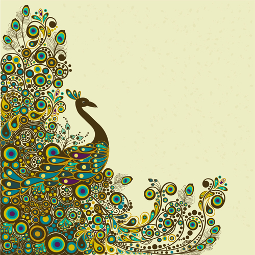 Peacock vintage styles background vector 04