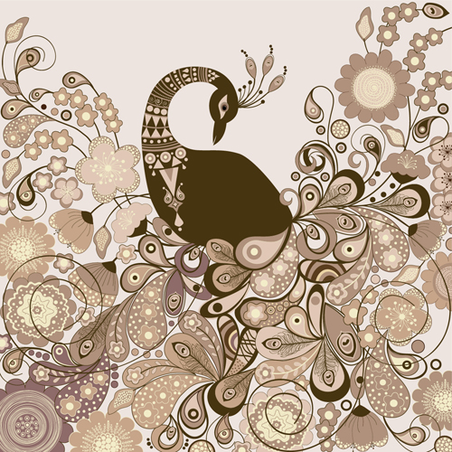 Peacock vintage styles background vector 08