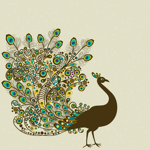 Peacock vintage styles background vector 09