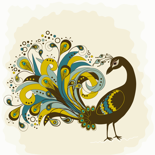 Peacock vintage styles background vector 10