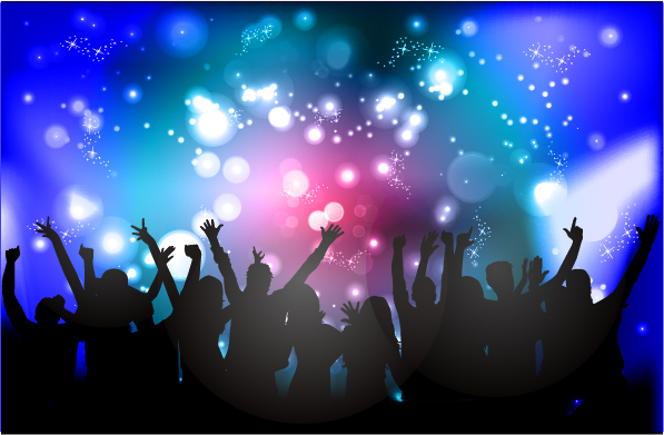 People silhouette with disco party poster vector 01