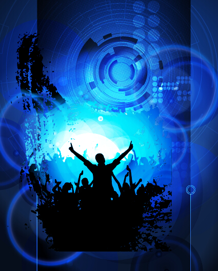 People silhouette with disco party poster vector 02