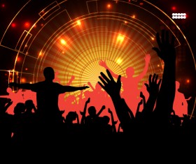 People silhouette with disco party poster vector 03
