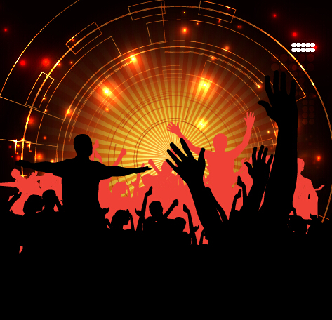 People silhouette with disco party poster vector 03