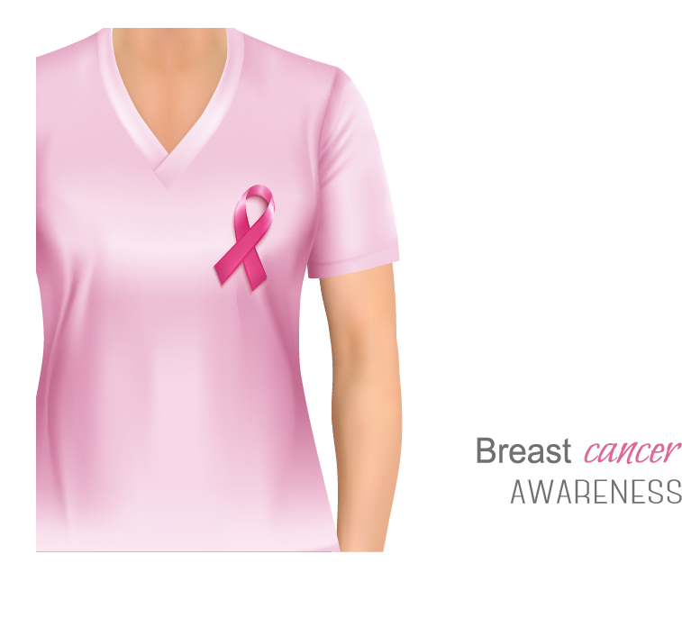 Pink t-shirt with ribbon and breast cancer background vector 02