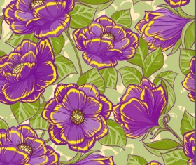 Purple with yellow flowers vector seamless pattern