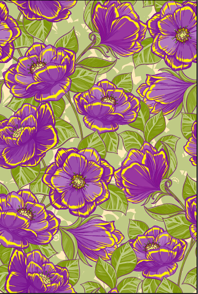 Purple with yellow flowers vector seamless pattern