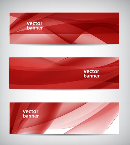 Red wavy banners vector set 03