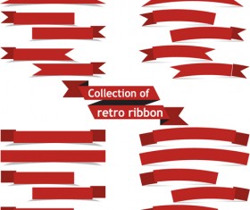 Retro red ribbons vector set 02