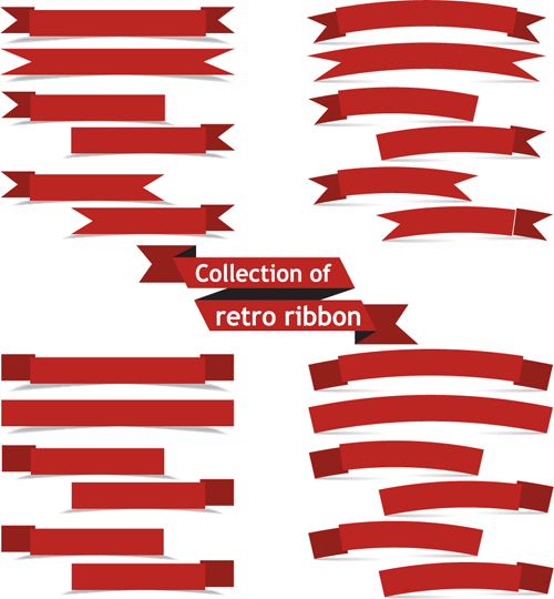 Retro red ribbons vector set 02