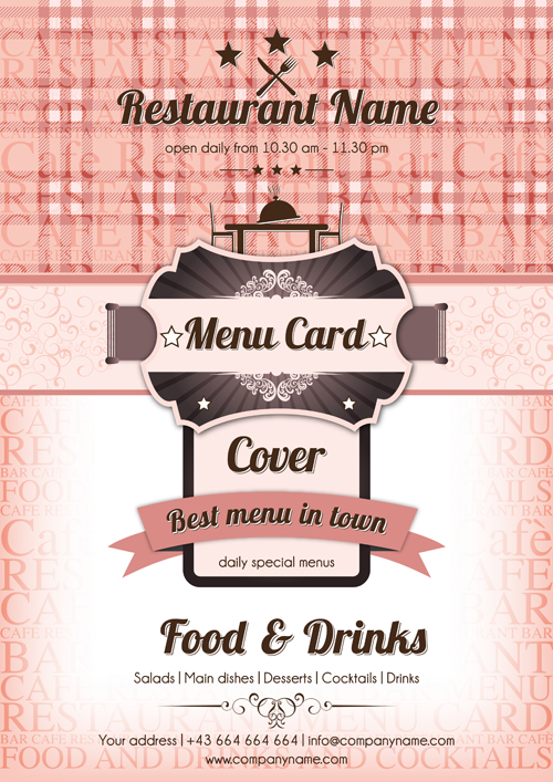 Retro styles restaurant menu cover vectors 04