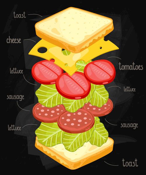 Sandwich Ingredients design vector 02