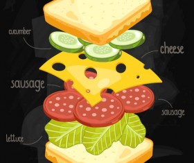 Sandwich Ingredients design vector 03