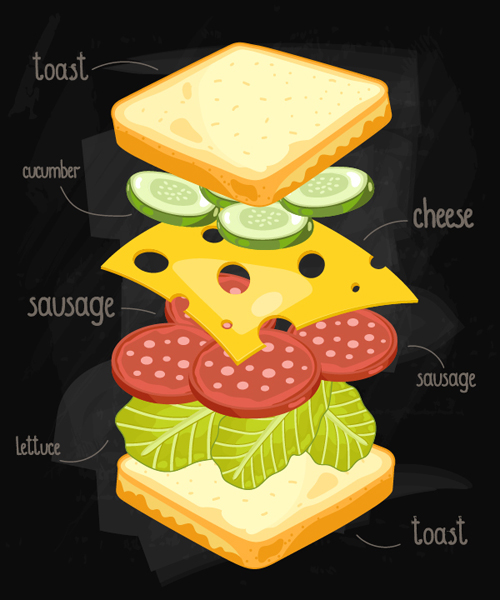 Sandwich Ingredients design vector 03