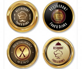 Shiny golden restaurant labels vector 01
