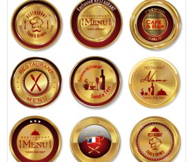 Shiny golden restaurant labels vector 02