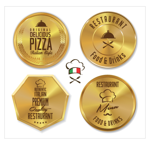 Shiny golden restaurant labels vector 04