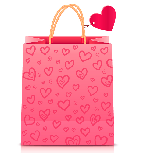 Shopping bag with heart pattern vector