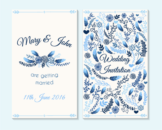 Simple wedding invitation floral card vector 01