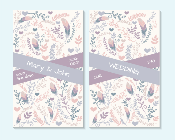 Simple wedding invitation floral card vector 02