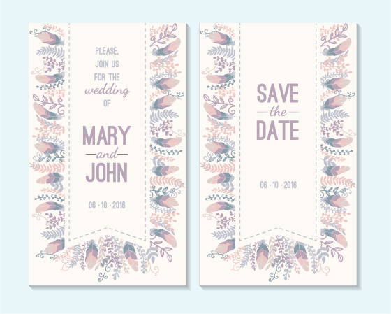 Simple wedding invitation floral card vector 03