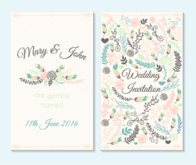 Simple wedding invitation floral card vector 04