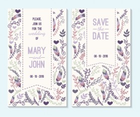 Simple wedding invitation floral card vector 05