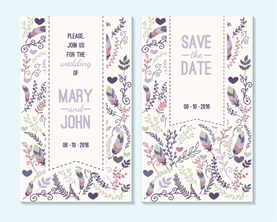 Simple wedding invitation floral card vector 05