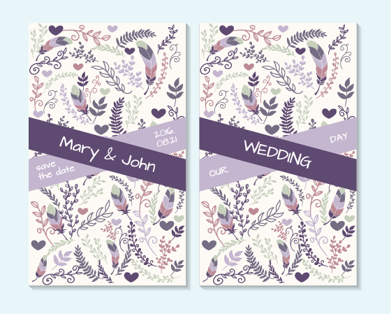 Simple wedding invitation floral card vector 06