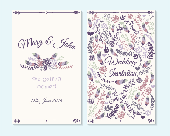 Simple wedding invitation floral card vector 07