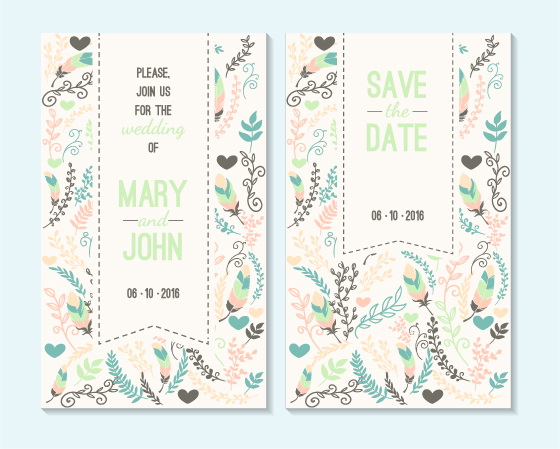 Simple wedding invitation floral card vector 08