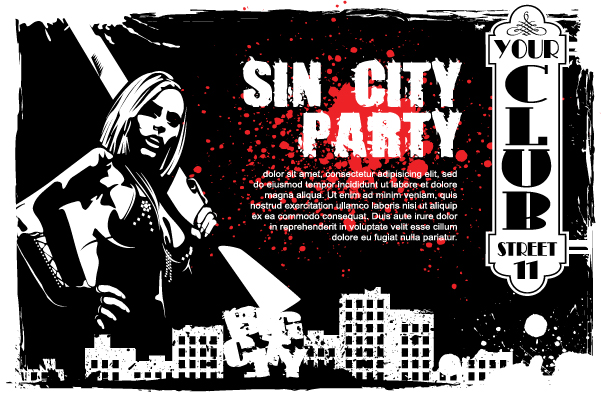 Sin city party club flyer temolate vector 05