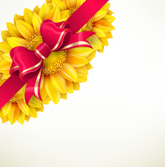 Sunflower flower with red bow vector