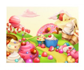 Sweet with candy fairy tale world vector 02