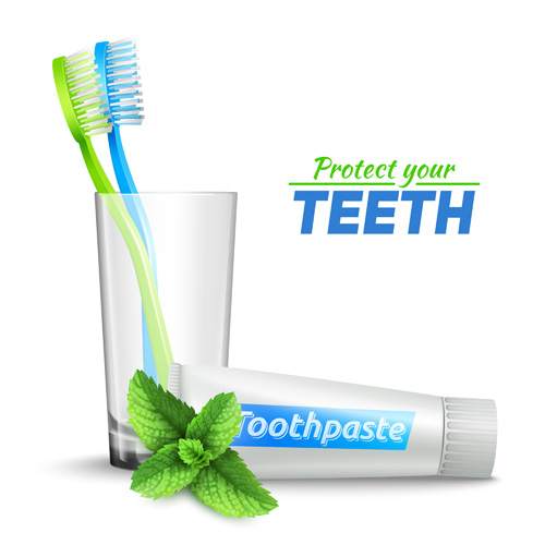 Toothpaste and toothbrush poster vector design 02