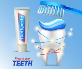 Toothpaste and toothbrush poster vector design 03