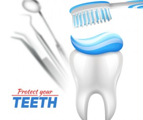 Toothpaste and toothbrush poster vector design 04