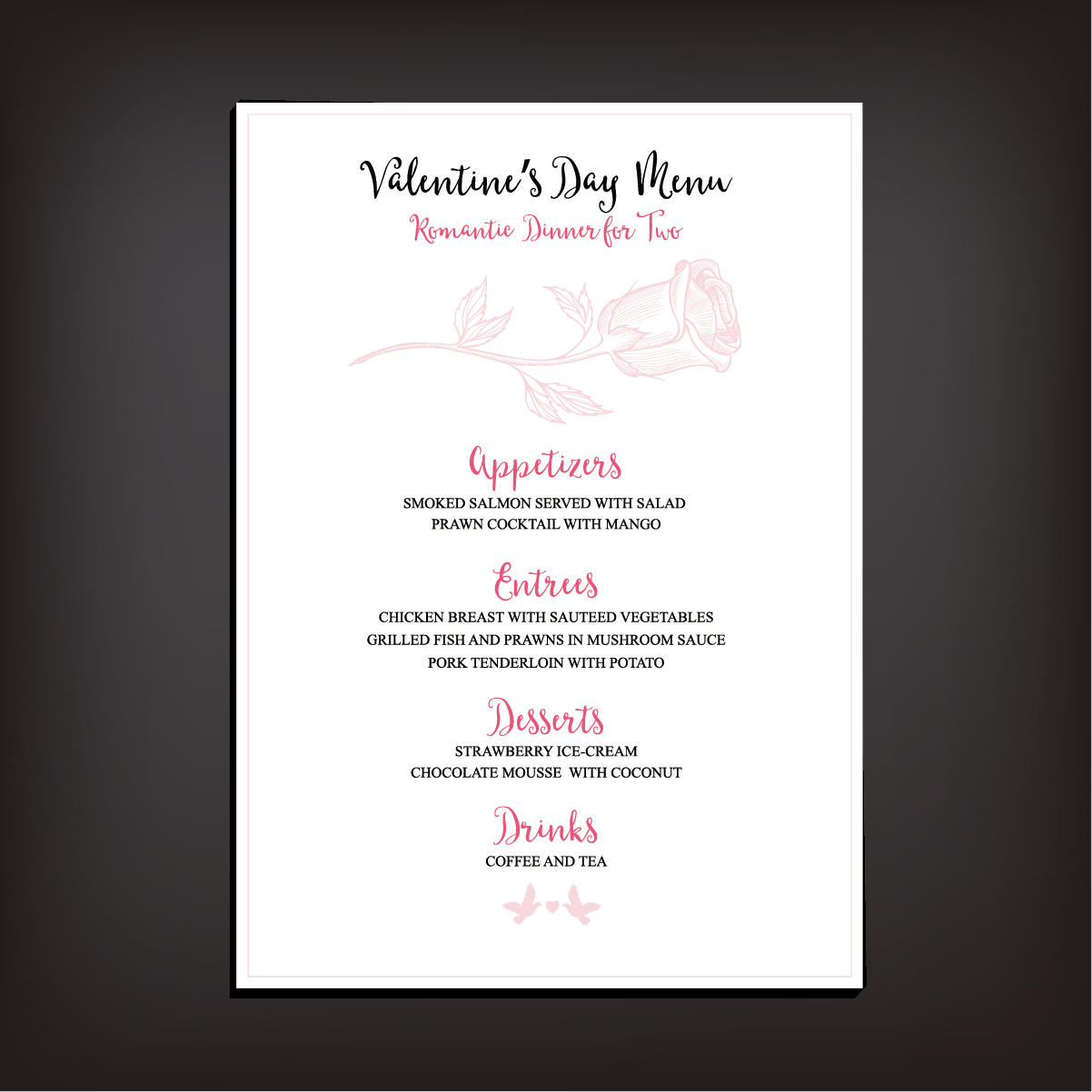 Valentines day restaurant menu vintage vector 01