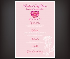 Valentines day restaurant menu vintage vector 02