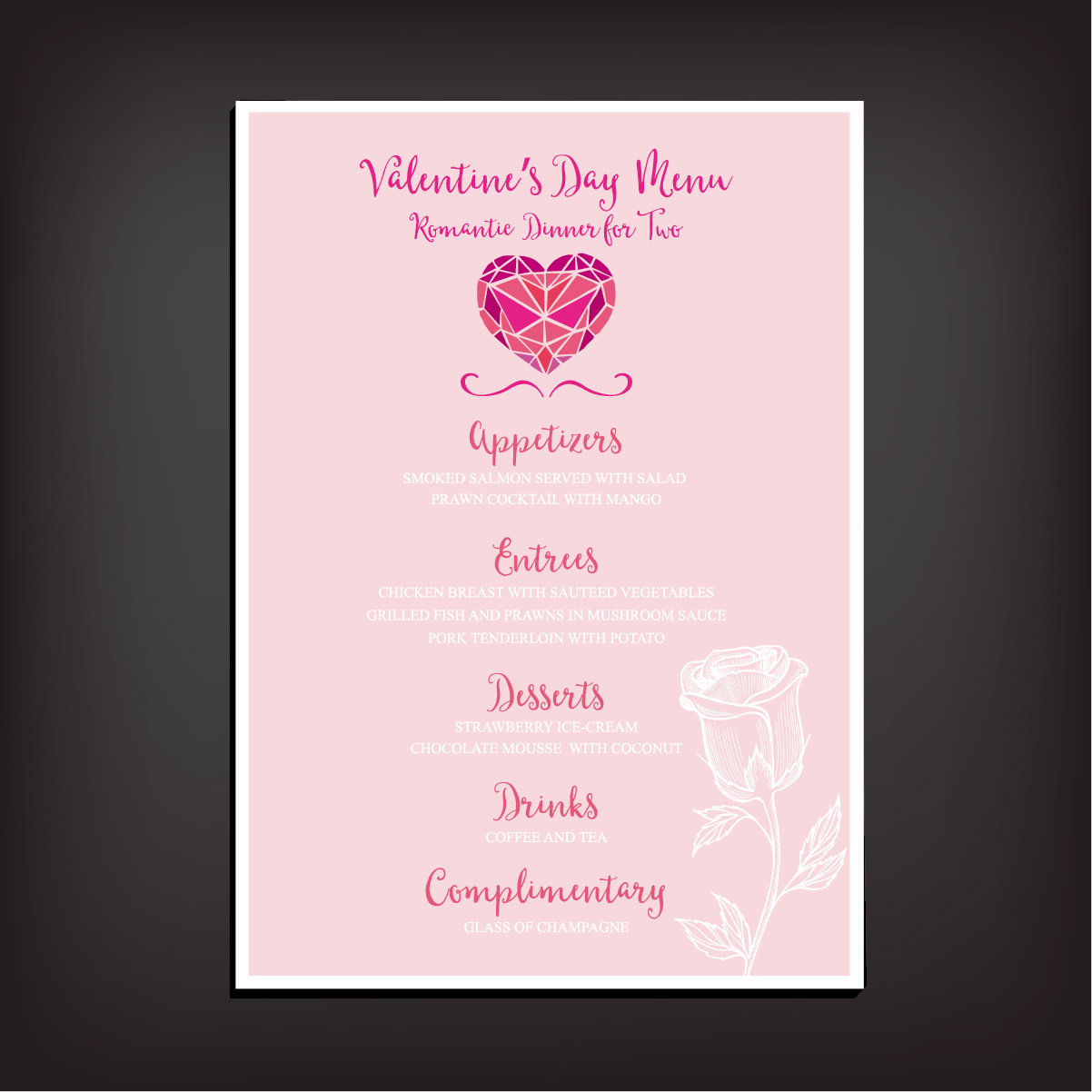 Valentines day restaurant menu vintage vector 02