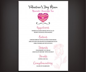 Valentines day restaurant menu vintage vector 03