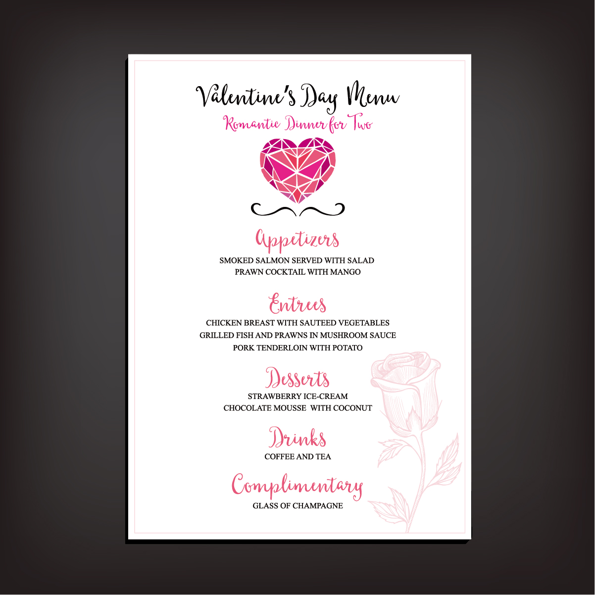Valentines day restaurant menu vintage vector 03