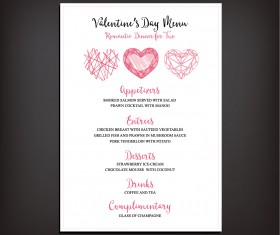 Valentines day restaurant menu vintage vector 04